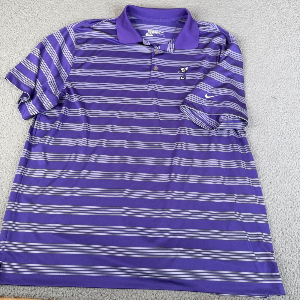 DISNEY Mickey Mouse Nike Golf Polo Shirt XXL Purple Stripe Tour Performance